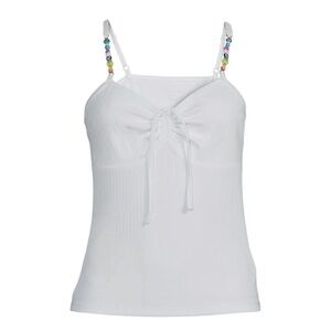 White Ribbed Ruched Beaded Tank Top Y2K Cami –XXXL